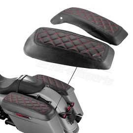 21ST Red Diamond Stitching Leather Saddlebag Lid Covers for Harley Touring 2014-2024
