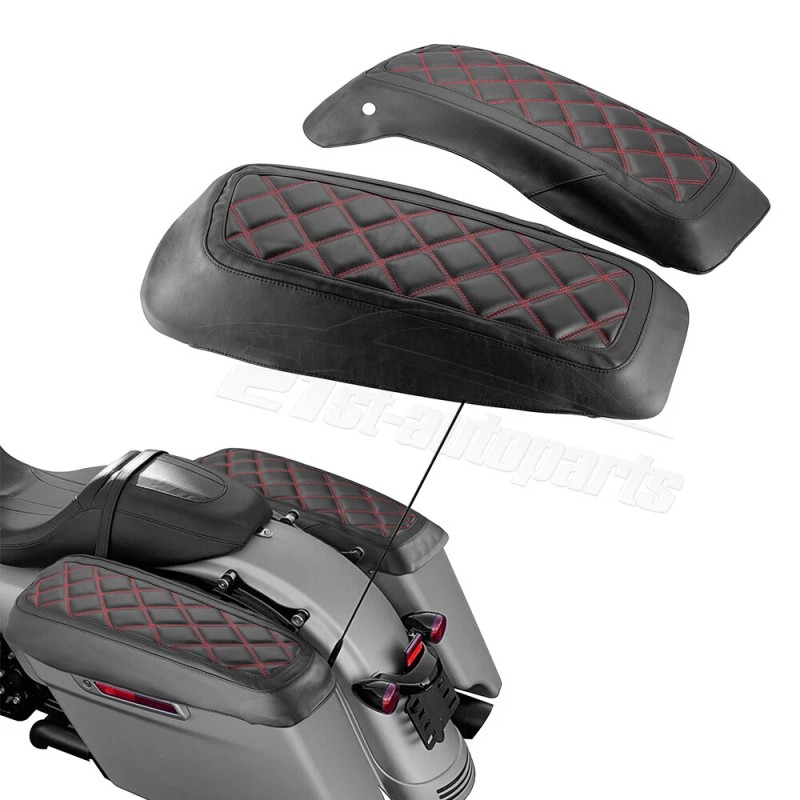 21ST Red Diamond Stitching Leather Saddlebag Lid Covers for Harley