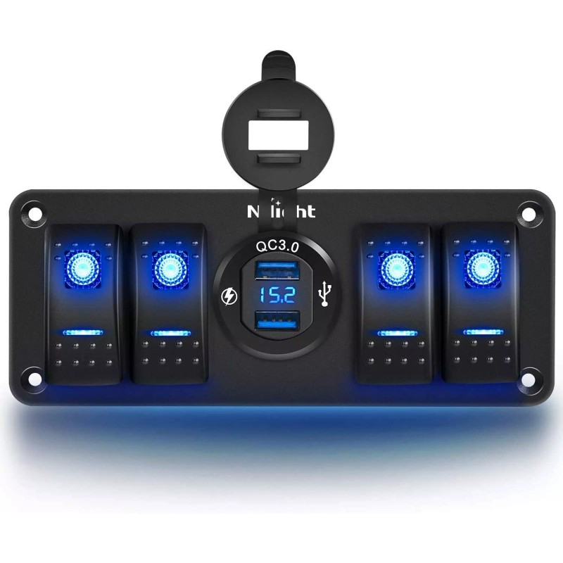 Nilight 4 Gang Rocker Switch Panel QC3.0 Dual USB Charger