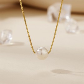 Hmzidz Chain Necklace with One Pearl Gold Floating Chain Women's 925 Silver with Pendant Pearl Necklace Fashion Jewellery for Women and Girls (8 mm), Pearl, Pearl