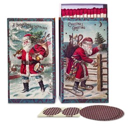 HomArt Decorative Matchboxes with 4 Inch Matches | Set of 4 Vintage Santa Boxes with Striker Stickers by Thankful Greetings | Unique & Fun for Gifts (Party Host, Candle Lover), Home Decor, & Giveaways