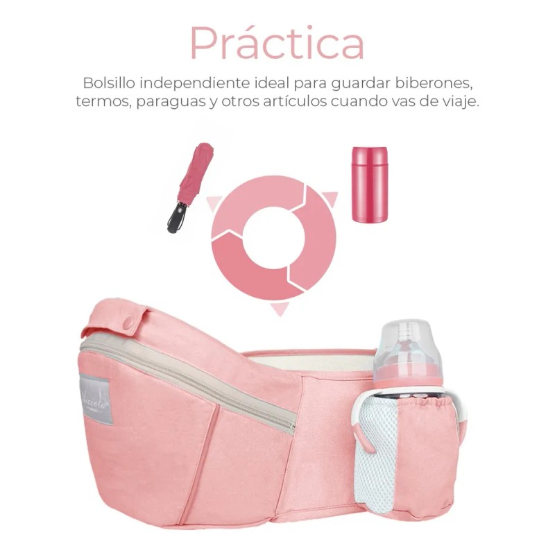 Cangurera Portabebé Raganet Mochila Multifuncional Con Asiento Bebé Color Rosa