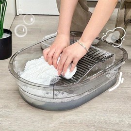 New Laundry basin with washboard, all-in-one household extra-large household student dormitory footbath and clothes washing basi - Color: Transparent Grey