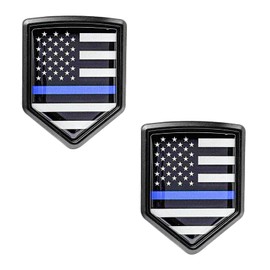 SHMZK 2 PCS US American Flag Decal Sticker Car Emblem, 3D Metal USA Flag Chrome Shield Car Emblem Badge, Embossed Patriotic American Flag Decoration for Car Truck SUV Motorcycle (Black&Blue)