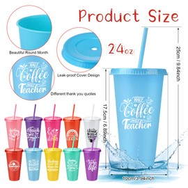 Funnymoom 30 Sets Teacher Appreciation Gifts Bulk 24 oz Thank You Teacher Tumbler Cup with Lid Straw Reusable Water Bottles with Cards Opp Bags for Graduation Gifts(Cute Style)