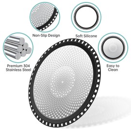 NiHome Oversized Drain Strainer for Bathtub, Shower, Sink, Kitchen, Washbasin, 304 Stainless Steel Hair Catcher with Soft Silicone Edge, Clog-Free Drain Protector, Easy to Install (Black, 2PCS)