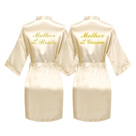2 Pieces Women Robe for Mother of The Bride/Groom Satin Bridal Robes for Wedding Party Getting Ready Sleepwear Kimono Champagne