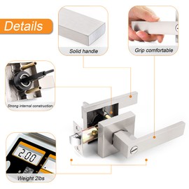 Probrico Heavy Duty Square Satin Nickel Privacy Door Levers, Interior Keyless Locks Bath/Bed Door Locksets, Reversible for Left/Right Handed Doors, 4 Pack