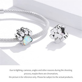 BISAER 925 Sterling Silver Charms for European Style Charms Cute Dog Paw Opal Charms Bead for Dog Lover