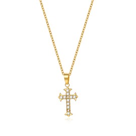 Aoliantty Pendant Necklace,Stainless Steel, 14K Golden Plated,Cross with Zirconium Inlaid,18 inches