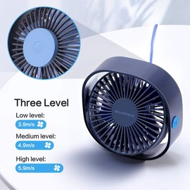 USB Desk Fan Small Personal Fan – Quiet 3-Speed Mini Table Fan for Home Office Travel, Portable Desktop Cooling Fan with Strong Airflow, USB Powered (Navy Blue)