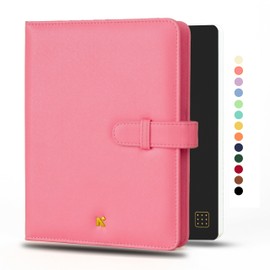 NEORAH — B6 Notebook SLEEVE with Loop + Dotgrid JOURNAL | Faux Leather Sleeve + Penloop | 2 Front 1 Back compartment | 6 Card Slots – PINK