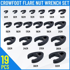 YSSNIUTOOL 19PC Metric Tool 8 to 32 mm Sizes, Drive Jumbo Flare Nut Wrench Set, Flare Nut Wrench set for 3/8in and 1/2in Drive Ratchet