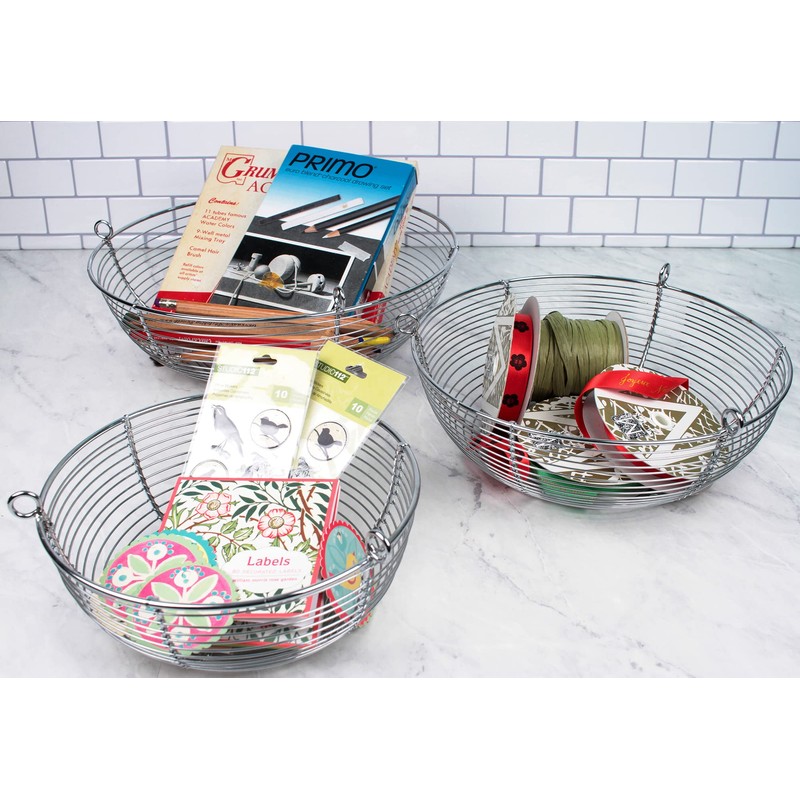 RSVP International Hanging Storage Collection 3-Tier Baskets, Chrome Woven Wire
