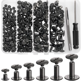 YORANYO 140 Sets Chicago Screws Leather Rivets Kit for Fabric Leather Crafting 6 Sizes Chicago Binding Screws for Decorate and Repair Belt Bag Shoes Purse Pet Collar Clothing Bookbinding (Gun-Metal)