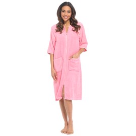 GM Apparel Women’s Zip Up Bathrobe Dressing Gown - 100% Cotton Ladies Terry Towelling Bath Robes - Highly Absorbent Towel Robes (8-10, Pink)
