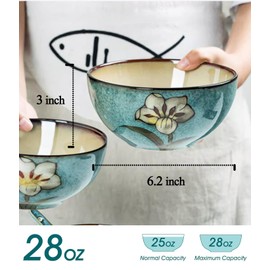 Gacoree Ceramic Bowls For Kitchen, 28 Oz Cereal Bowl, Soup Bowls for Salad, Pasta, Ramen Bowl Oven Safe Serving Bowls Set of 4