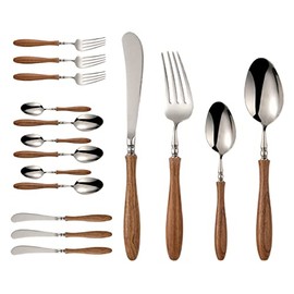 Uniturcky 16 PCS Stainless Steel Flatware Set with Natural Wood Handle, Family Cutlery Set for 4, Dinnerware Set with Spoon Fork Knife, PearWood Handle Silverware Utensils, Mirror Polished