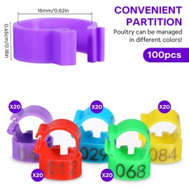 100Pcs Chicken Leg Bands - 16mm Colours & Number Coding Chicken Identification Tags for Legs, Poultry Leg Bands for Ducks, Chicks, Goose, Gamefowl, Turkey