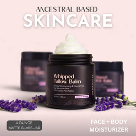 Beef Tallow for Skin (Vanilla Lavender 4 oz) - Whipped Tallow Moisturizer for Face and Body - 100% Grass Fed Beef Tallow Balm - Natural Skincare Lotion for Sensitive Skin, Dry Skin