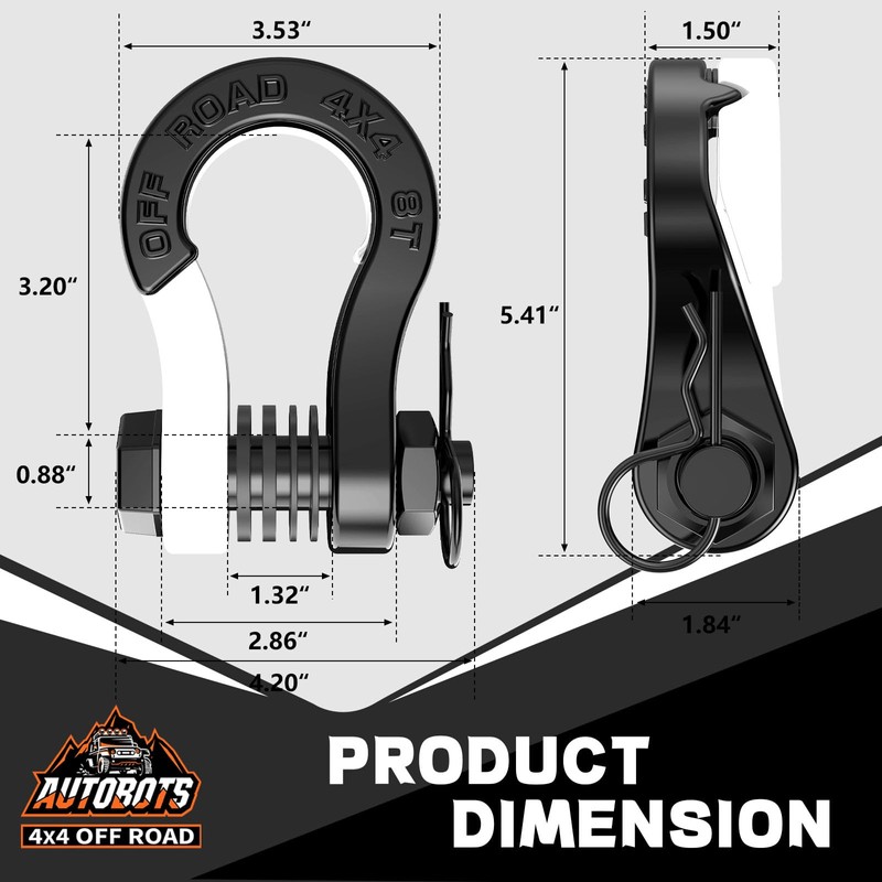 AUTOBOTS Tigertooth D Ring Shackles 45,000lb Break Strength, 3/4”Shackle D