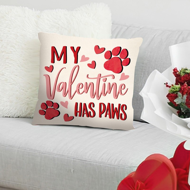 My Valentine Has Paws Decorative Throw Pillow Cover 16 x