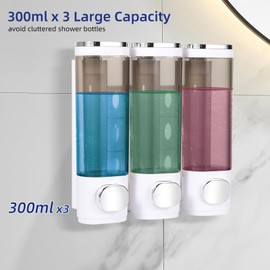 3 in 1 Shampoo and Conditioner Dispenser Set, Wall Mounted Bathroom Shower Soap Dispenser No Drill or Mounted by Screws,Pump Dispenser for Home,Hotel,Kitchen,White
