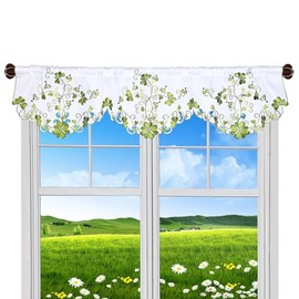 Grelucgo Embroidered Decorative St. Patrick's Day Shamrock Rod Pocket Kitchen Window Curtain Valance W57 × L14 inches (Shamrock)