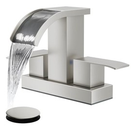 gotonovo Waterfall 4 Inch Centerset Bathroom Sink Faucet 2 Handle Basin Faucets 2 or 3 Hole Deck Mount with Pop Up Drain Included Lavatory Modern Mixer Tap Vanity Faucet Brushed Nickel