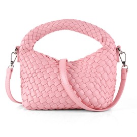 Woven Purse For Women, Small Crossbody Tote Bag with Detachable Shoulder Strap, Girls Top Handle Handbag (Pink)