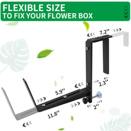VOXOR Window Box Brackets, Adjustable Planter Box Brackets, Heavy Duty Iron Flower Box Brackets for Railings, with Enhanced Bottom Support - Perfect for Balconies, Fences, and Gardens (4 Pack)