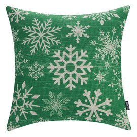 TRENDIN Snowflake Christmas Decorative Pillow Cover 18x18, Linen Winter Pillow Cover for Couch Bed Sofa Living Room, Holiday Decor Pillow Cover Cushion Case, Snowflake Decor Green PL1192TR
