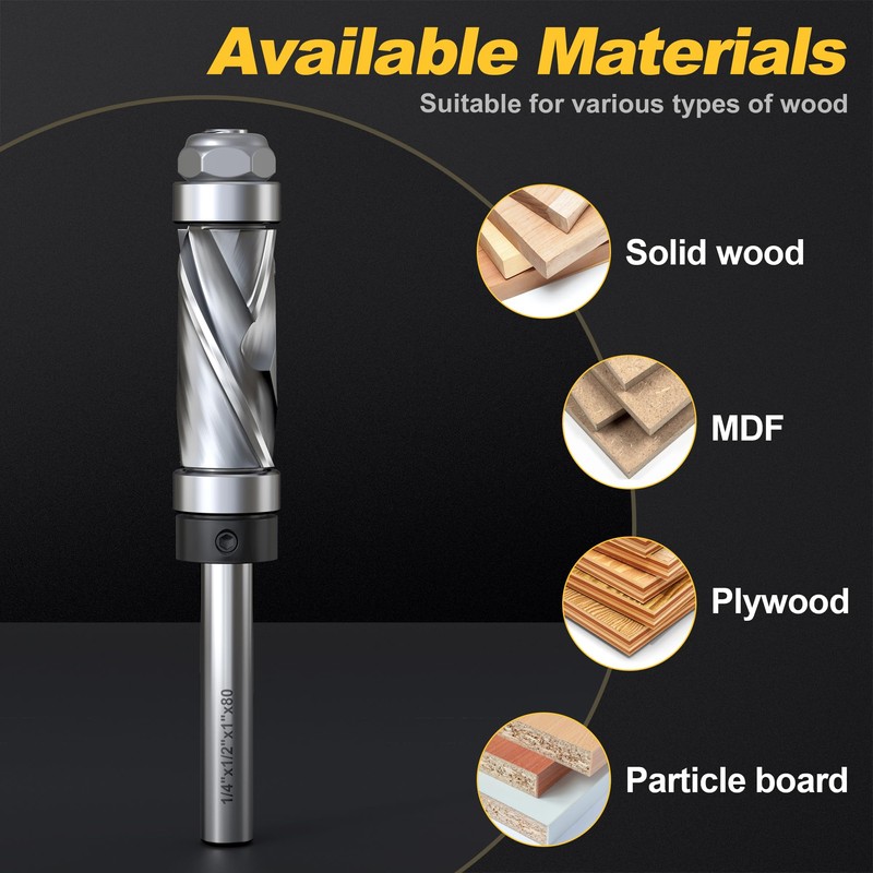 REKCKRUL Pattern Flush Trim Router Bit, 1/4" Shank Top &