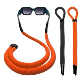 Favanty Floating Glasses Strap for Sport 2PCS（Black，Orange） Adjustable Anti-slip Sunglasses Strap for Men Women Kids，Surf Eye Glasses Holders Around Neck，Swim loupes strap Eyeglasses Lanyard