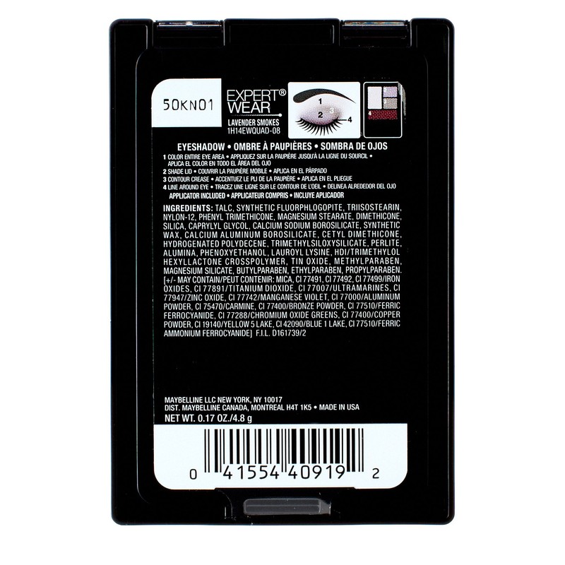 Maybelline New York Expert Wear Eyeshadow Quads, Lavender Smokes, 0.17