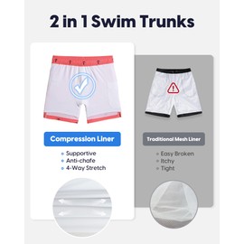 MaaMgic 7" Mens Swim Shorts with Compression Liner 4-Way Stretch Bathing Suit Swimming Shorts with Pockets,Pink Anchor,L