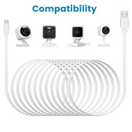 Smays 3-Pack 25 ft Extension Cable for WYZE Cam v4, WYZE Cam v3 and v3 Pro Camera, Long Flat Micro USB Cord, White