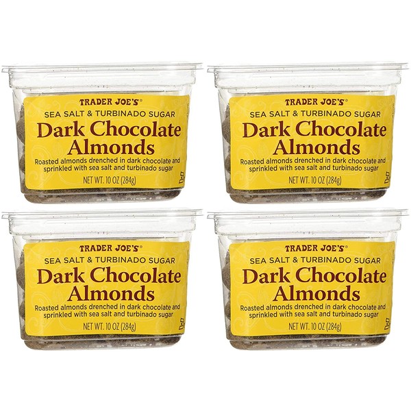 Trader Joe's Sea Salt & Turbinado Sugar Dark Chocolate Almonds 10 oz Pack of 4