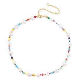 Colorful Beaded Necklace for Women, Boho Pearl Bead Necklace Rainbow Beaded Necklace Summer Jewelry Choker Gift for Girls Teens