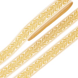 PandaHall Gold Edge Braided Trim, Ethnic Ribbon, Embroidery, Jacquard Trim, Vintage Flower Ribbons, Craft for Sewing, Handmade Bag, Curtain Cover, DIY Clothing Decoration (393.7 inches 1 inches)