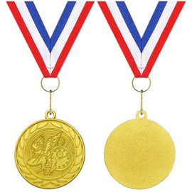 Donrime 12 Pcs Track & Field Award Medals - 2 Inch Gold Metal Medal with V Neck Ribbons for Running Tournaments, Competitions, Kids Adults Trophy Prize Gift