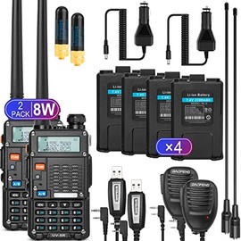 Ham Radio Walkie Talkie (UV-5R) UHF VHF Dual Band 2-Way Radio with Rechargeable Li-ion Battery Handheld Walkie Talkies Complete Set with Earpiece and Programming Cable (2 Pack)