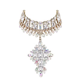 EVER FAITH Costume Statement Bib Necklace, Sparkling Rhinestone Crystal Vintage Art Deco Chunky Choker Necklace for Women, Crystal