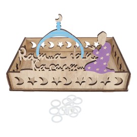 Ramadan Mubarak Wooden Dessert Tray Muslim Rectangle Plate Dessert Food Fruit Storage Tableware EID Decorations XH589