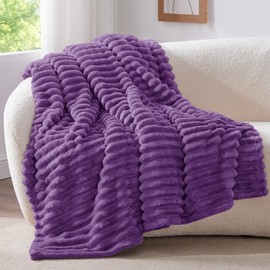 BEDELITE Fleece Throw Blanket for Couch - 300GSM Soft & Warm Fluffy Purple Blanket, Decorative and Giftable Striped Blankets for Women, Men, 50"x60"