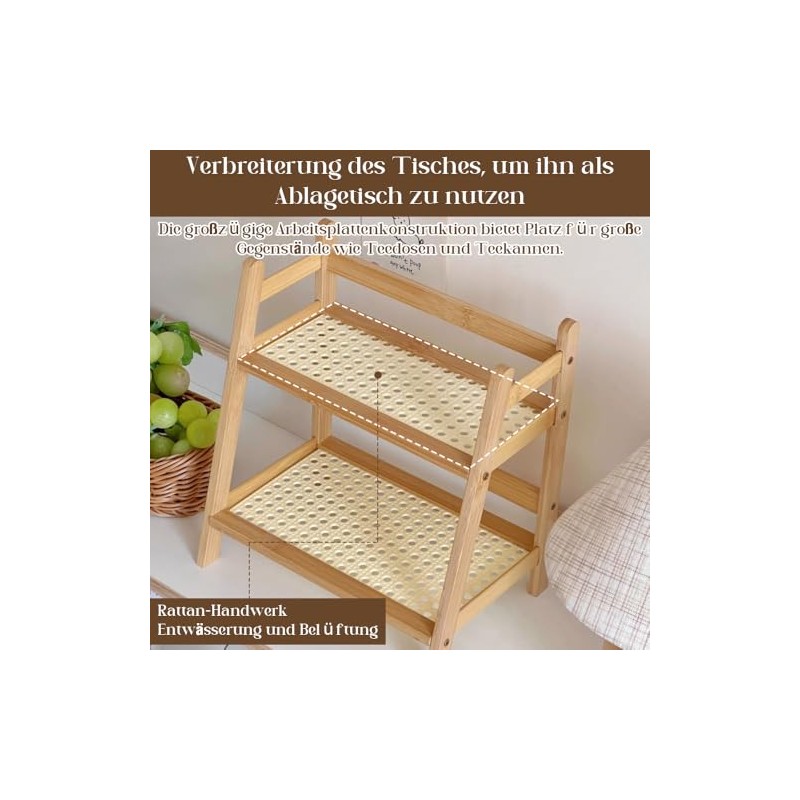 Kitchen Organiser 2 Tiers, Spice Rack, Standing, Bamboo Imitation Rattan