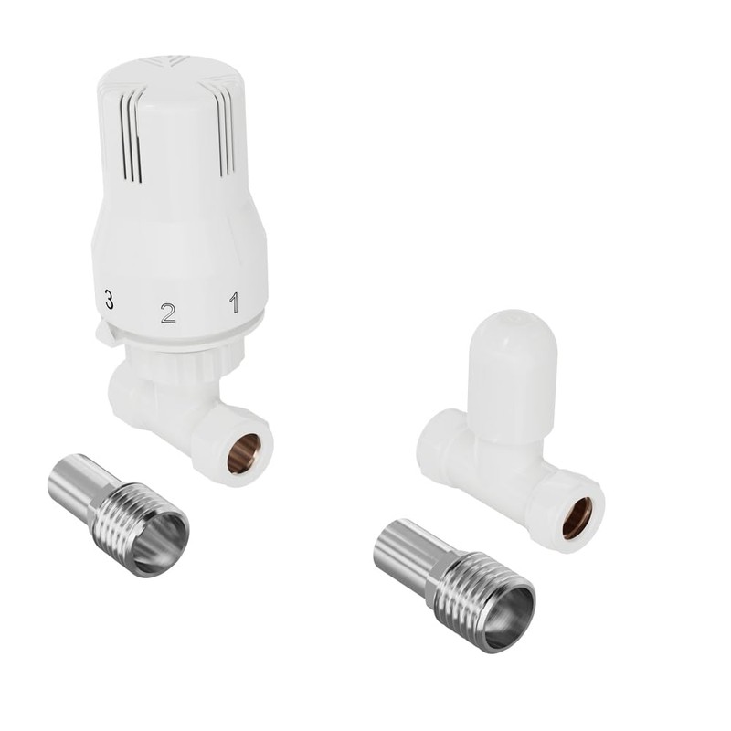 NRG 15mm White Bathroom TRV Thermostatic Radiator Valve + Lockshield