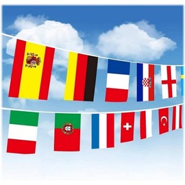 EM2024 Flag Chain / Bunting / Garland with 24 Flags / Flags of All Football Participants of the European Championship Euro 2024, Approx. 7.5 m Long, Flag Chain Countries Teams
