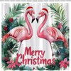 Christmas Flamingo Shower Curtain Tropical Birds with Xmas Hat Xmas