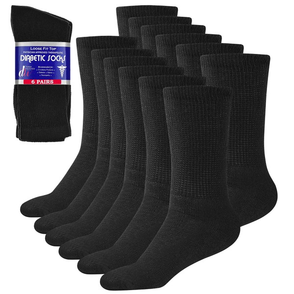 Diabetic Socks Womens Cotton 6-Pack Crew Black By DEBRA WEITZNER Crew/Black womens 9-11